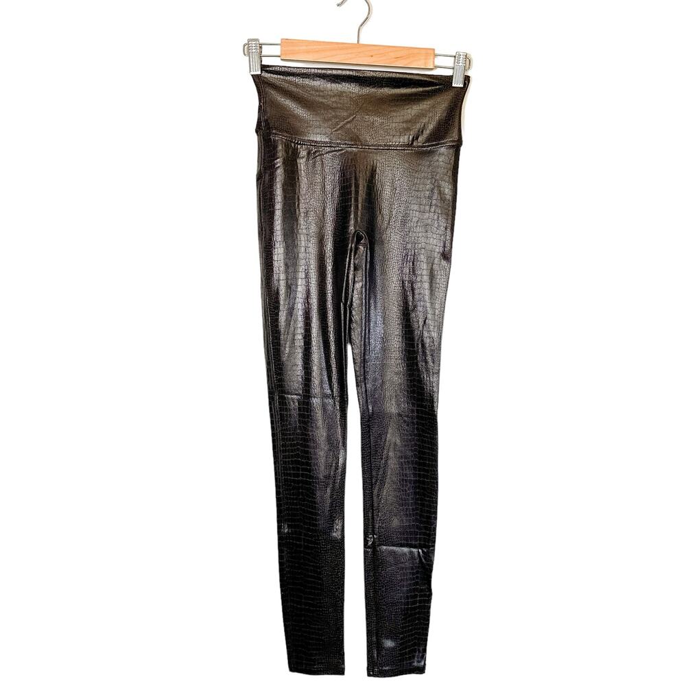 Spanx Faux Leather Croc Shine High Waisted Leggings 20303R Dark Brown Small - Picture 2 of 16